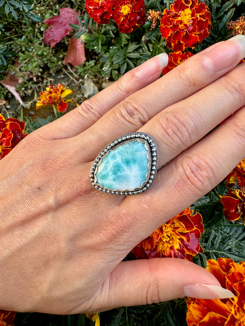 Freeform Larimar Ring Size 9