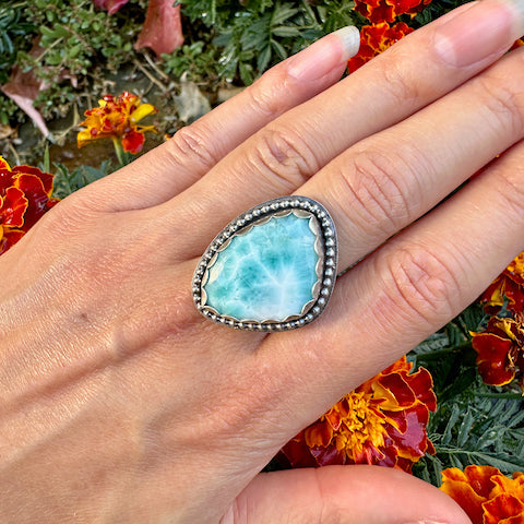 Freeform Larimar Ring Size 9