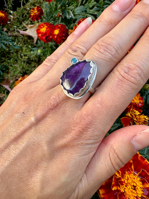 Freeform Amethyst & Lapis Ring Size 8