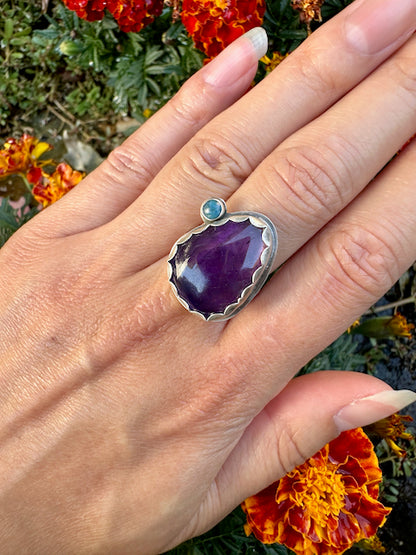 Freeform Amethyst & Lapis Ring Size 8