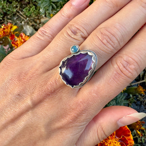 Freeform Amethyst & Lapis Ring Size 8