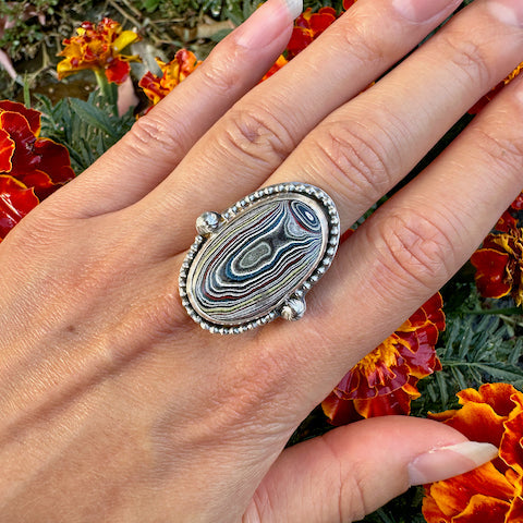 Oval Surfite Beaded Ring Size 10.5