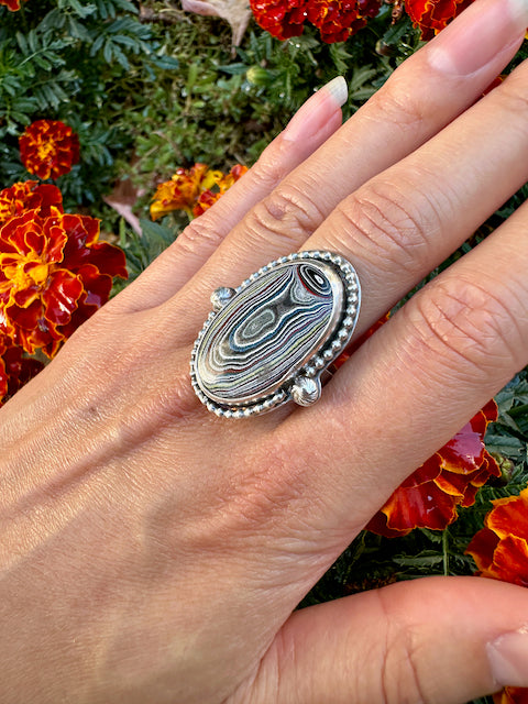 Oval Surfite Beaded Ring Size 10.5