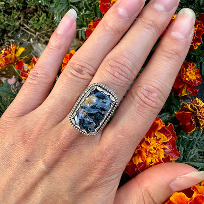 Rectangle Pietersite Beaded Ring Size 7.25
