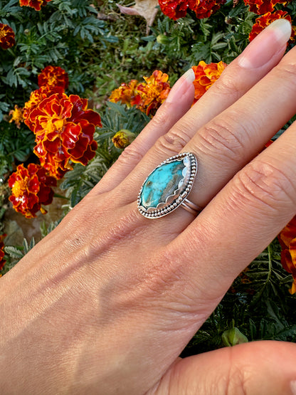 Diamond Morenci Turquoise Beaded Ring Size 6.75