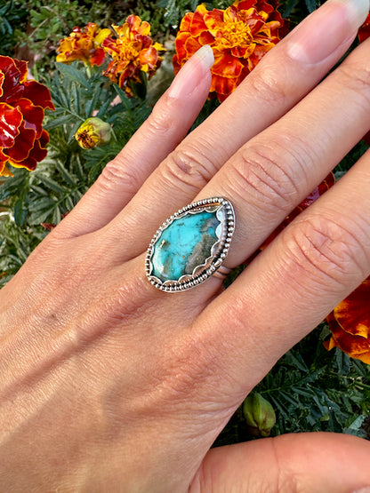 Diamond Morenci Turquoise Beaded Ring Size 6.75