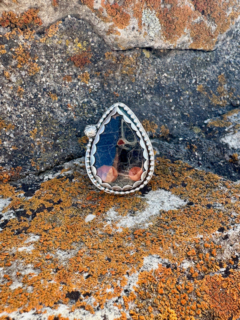 Large Teardrop Peanut Obsidian Ring Size 9.5