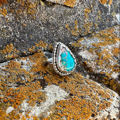 Teardrop Turquoise Beaded Ring Size 6.25