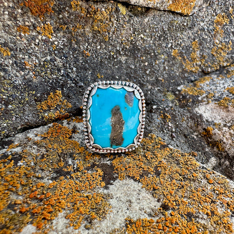 Rectangle Morenci Turquoise Beaded Ring Size 7