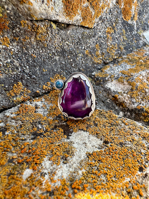 Freeform Amethyst & Lapis Ring Size 8