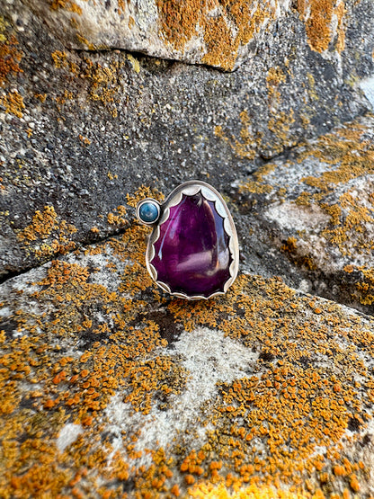 Freeform Amethyst & Lapis Ring Size 8