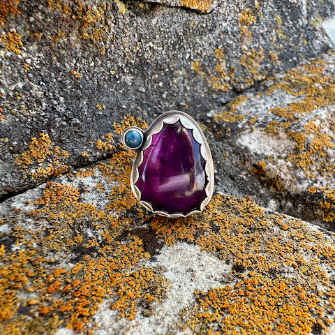 Freeform Amethyst & Lapis Ring Size 8