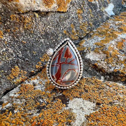 Teardrop Dendritic Rhyolite Beaded Ring Size 9.5