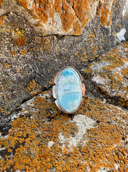 Faceted Oval Larimar Notched  Ring Size 9.25