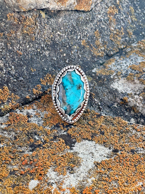 Diamond Morenci Turquoise Beaded Ring Size 6.75