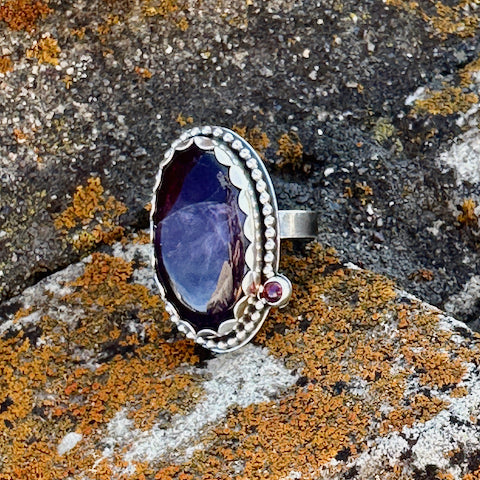 Large Oval Amethyst & Garnet Ring Size 9