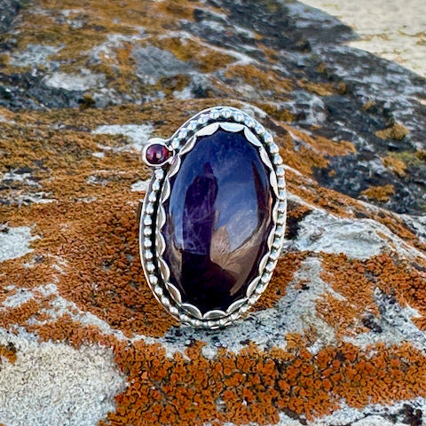 Large Oval Amethyst & Garnet Ring Size 9