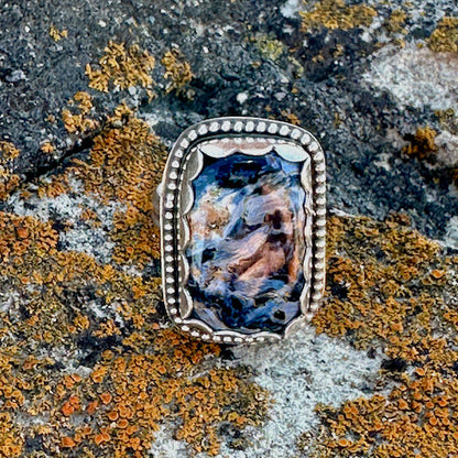 Rectangle Pietersite Beaded Ring Size 7.25