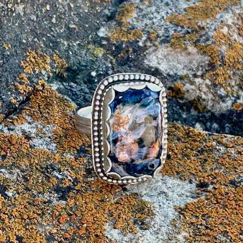 Rectangle Pietersite Beaded Ring Size 7.25