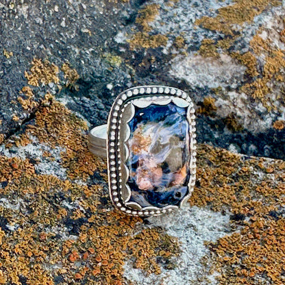 Rectangle Pietersite Beaded Ring Size 7.25
