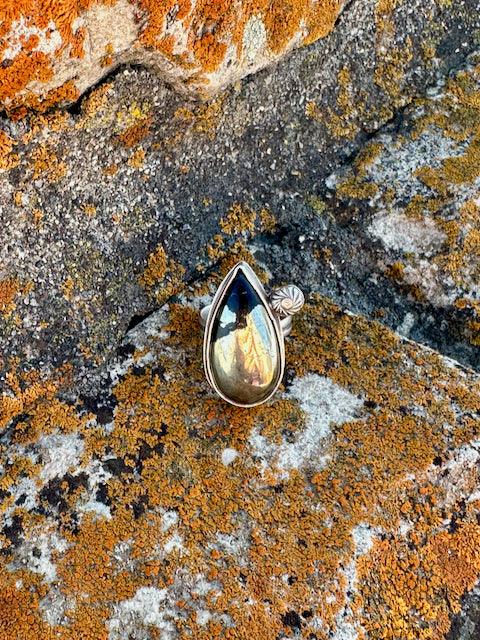 Apache Pyrite Teardrop Ring Size 8.5