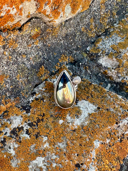 Apache Pyrite Teardrop Ring Size 8.5