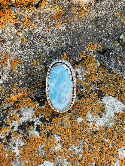 Long Oval Faceted Larimar Ring Size 7.25