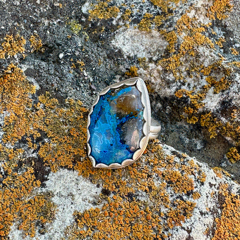 Freeform Peruvian Azurite & Agate Ring Size 8.5