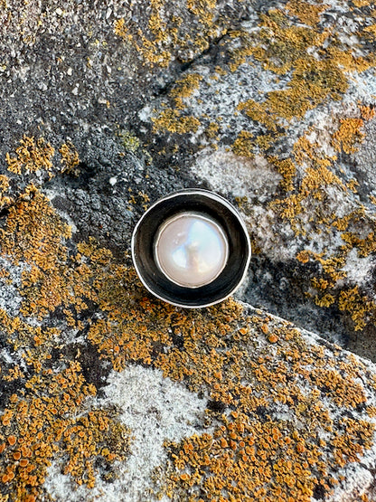 Double Walled Round Pearl Ring Size 9