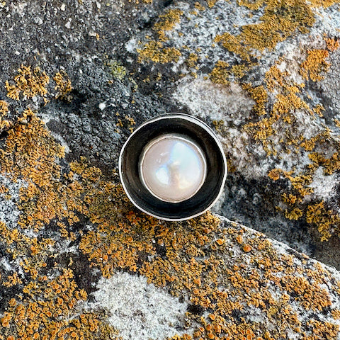 Double Walled Round Pearl Ring Size 8