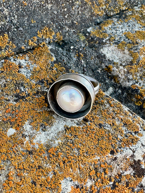 Double Walled Round Pearl Ring Size 9