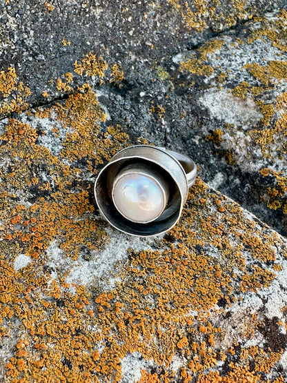Double Walled Round Pearl Ring Size 9