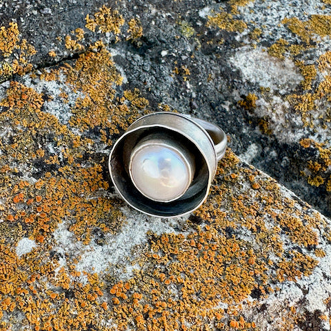 Double Walled Round Pearl Ring Size 7