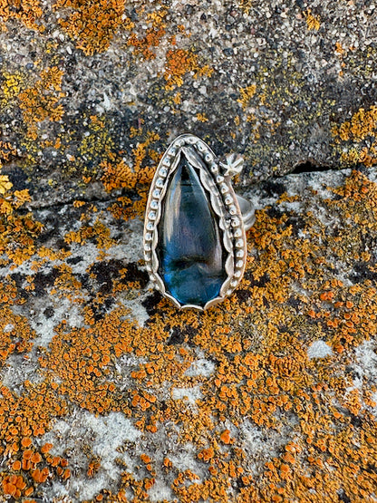 Teardrop Labradorite Blue Flash Ring Size 6.5