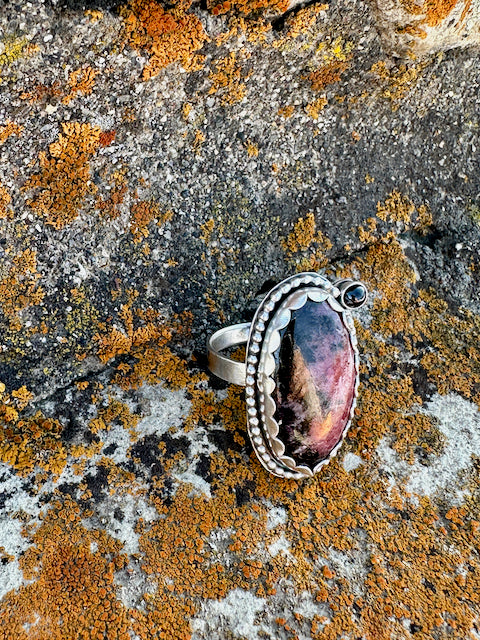 Oval Rhodonite Beaded Ring Size 11