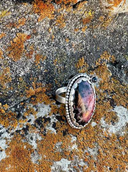 Oval Rhodonite Beaded Ring Size 11