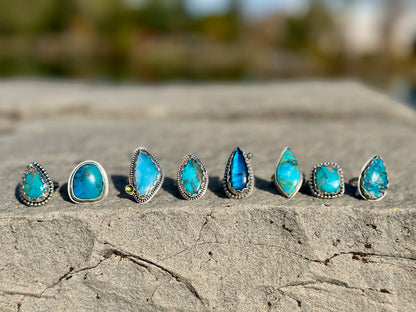 Freeform Larimar & Peridot Ring Size 6.5