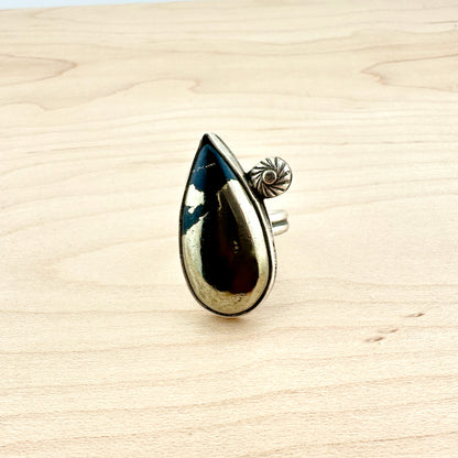 Apache Pyrite Teardrop Ring Size 8.5