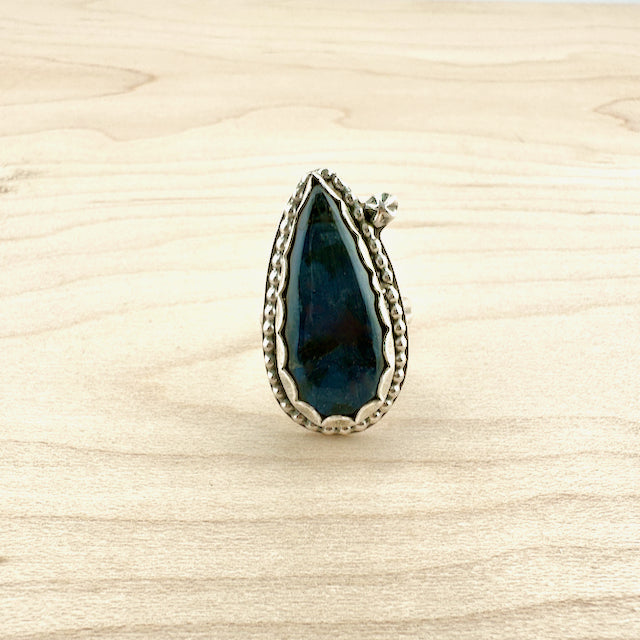 Teardrop Labradorite Blue Flash Ring Size 6.5