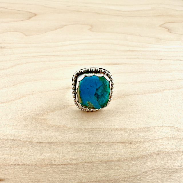 Square Mojave Turquoise Beaded Ring Size 5.5
