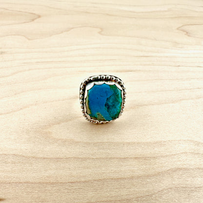 Square Mojave Turquoise Beaded Ring Size 5.5