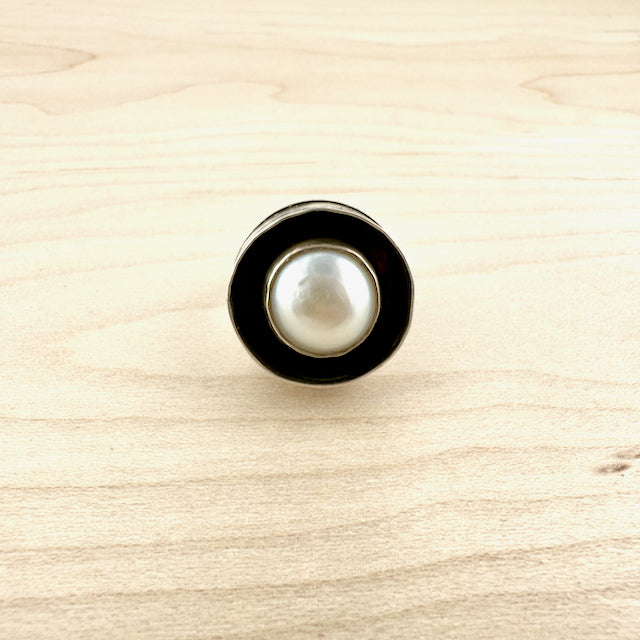 Double Walled Round Pearl Ring Size 9