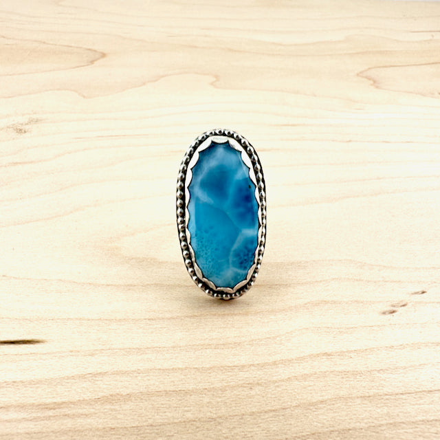 Long Oval Faceted Larimar Ring Size 7.25