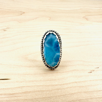 Long Oval Faceted Larimar Ring Size 7.25