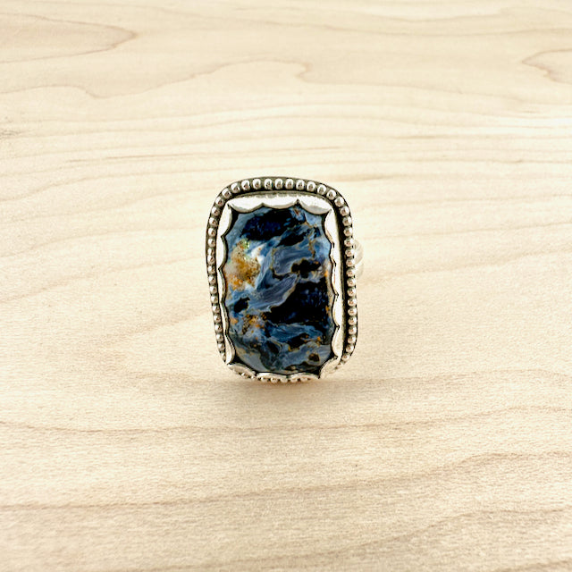 Rectangle Pietersite Beaded Ring Size 7.25