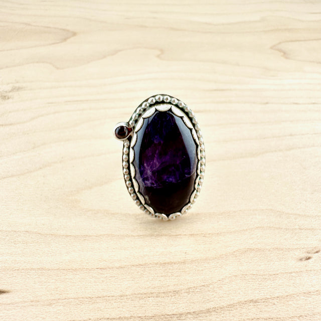 Large Oval Amethyst & Garnet Ring Size 9