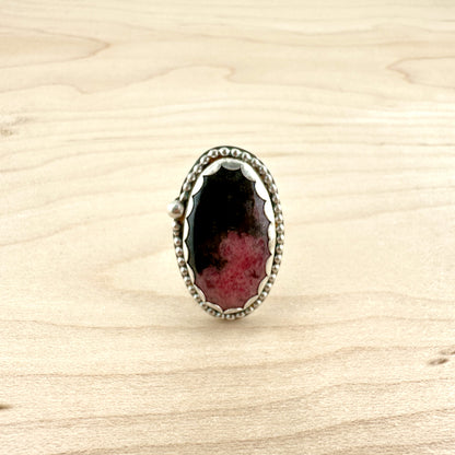 Oval Rhodonite Beaded Ring Size 8.25