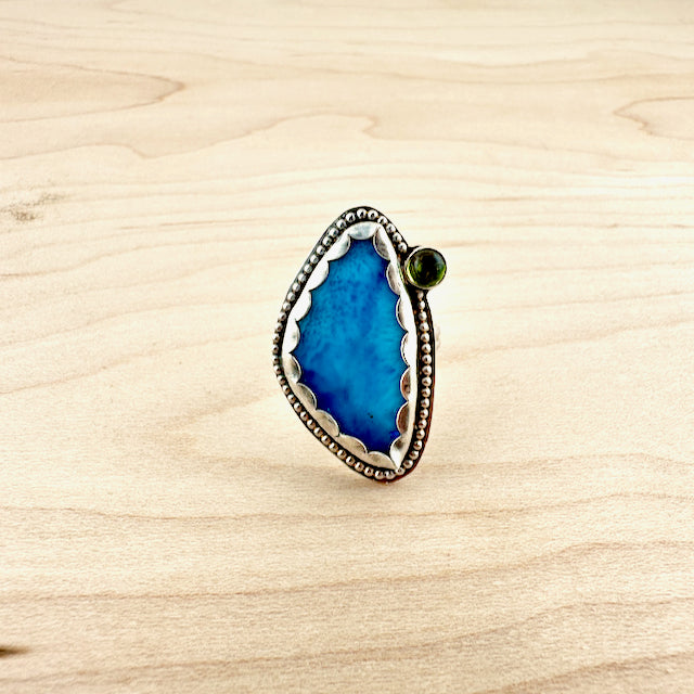 Freeform Larimar & Peridot Ring Size 6.5
