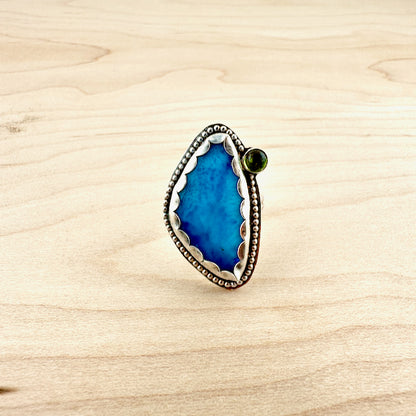 Freeform Larimar & Peridot Ring Size 6.5