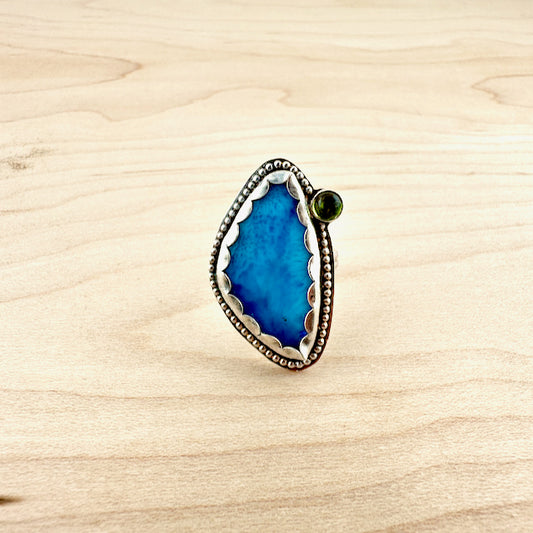 Freeform Larimar & Peridot Ring Size 6.5
